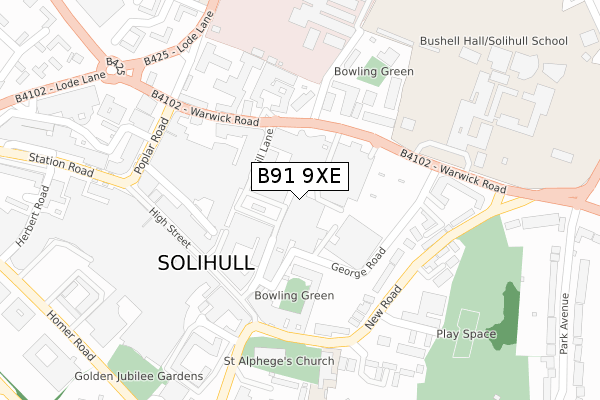B91 9XE map - large scale - OS Open Zoomstack (Ordnance Survey)