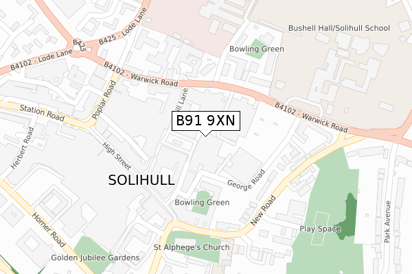 B91 9XN map - large scale - OS Open Zoomstack (Ordnance Survey)