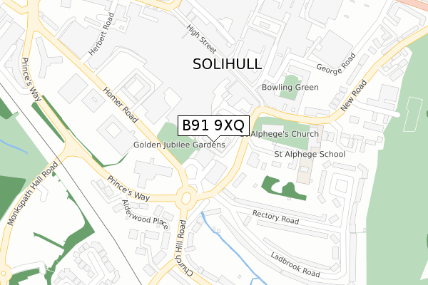 B91 9XQ map - large scale - OS Open Zoomstack (Ordnance Survey)
