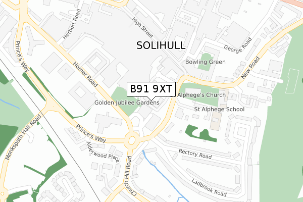 B91 9XT map - large scale - OS Open Zoomstack (Ordnance Survey)