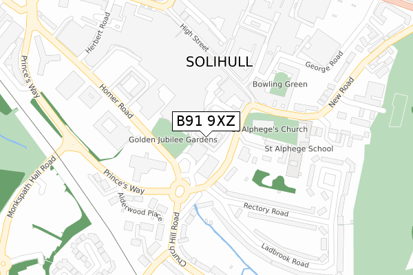 B91 9XZ map - large scale - OS Open Zoomstack (Ordnance Survey)