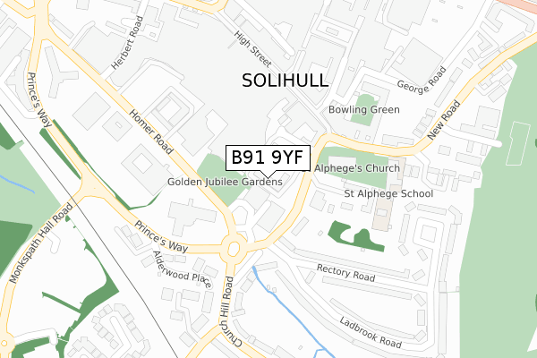 B91 9YF map - large scale - OS Open Zoomstack (Ordnance Survey)