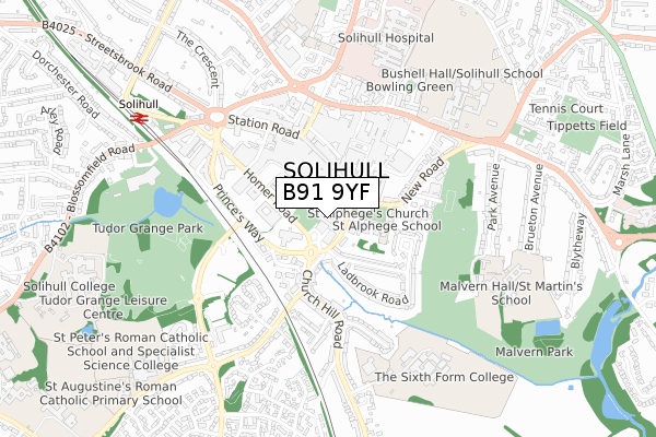 B91 9YF map - small scale - OS Open Zoomstack (Ordnance Survey)