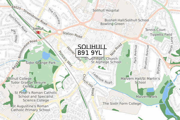 B91 9YL map - small scale - OS Open Zoomstack (Ordnance Survey)