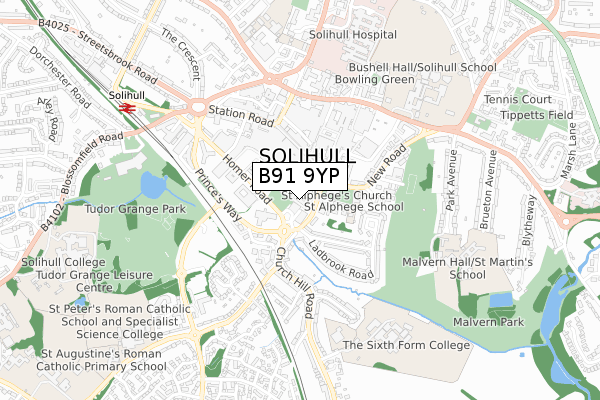 B91 9YP map - small scale - OS Open Zoomstack (Ordnance Survey)
