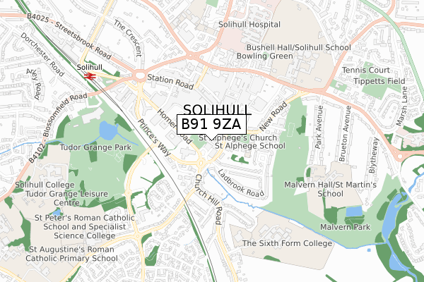 B91 9ZA map - small scale - OS Open Zoomstack (Ordnance Survey)