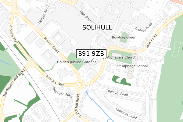 B91 9ZB map - large scale - OS Open Zoomstack (Ordnance Survey)
