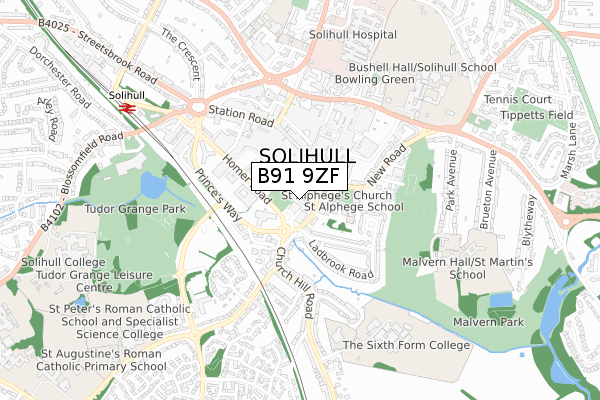 B91 9ZF map - small scale - OS Open Zoomstack (Ordnance Survey)