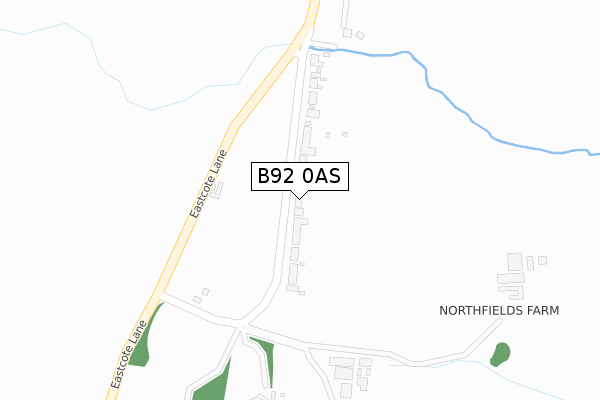 B92 0AS map - large scale - OS Open Zoomstack (Ordnance Survey)