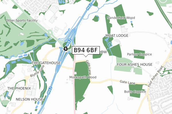 B94 6BF map - small scale - OS Open Zoomstack (Ordnance Survey)