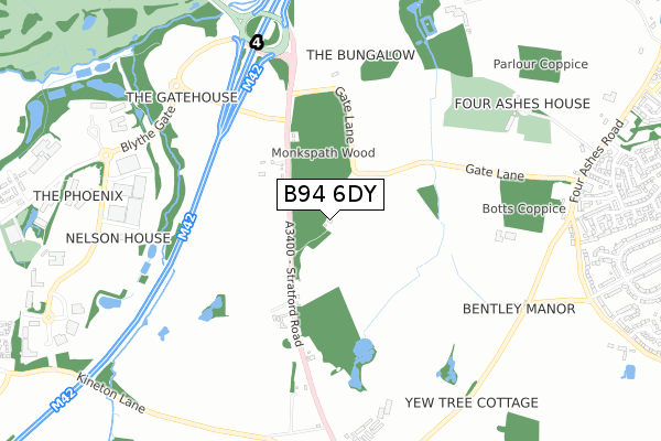 B94 6DY map - small scale - OS Open Zoomstack (Ordnance Survey)