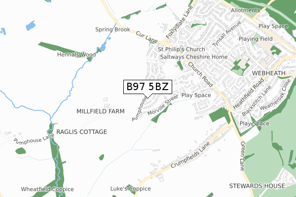 B97 5BZ map - small scale - OS Open Zoomstack (Ordnance Survey)