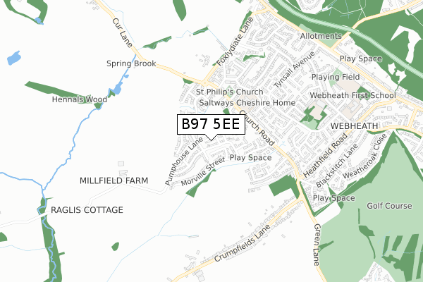 B97 5EE map - small scale - OS Open Zoomstack (Ordnance Survey)