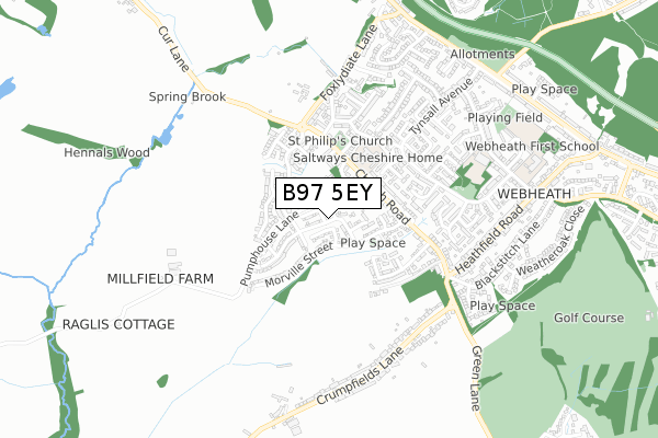 B97 5EY map - small scale - OS Open Zoomstack (Ordnance Survey)