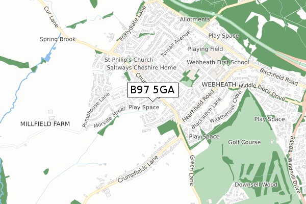B97 5GA map - small scale - OS Open Zoomstack (Ordnance Survey)