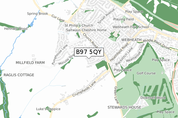 B97 5QY map - small scale - OS Open Zoomstack (Ordnance Survey)