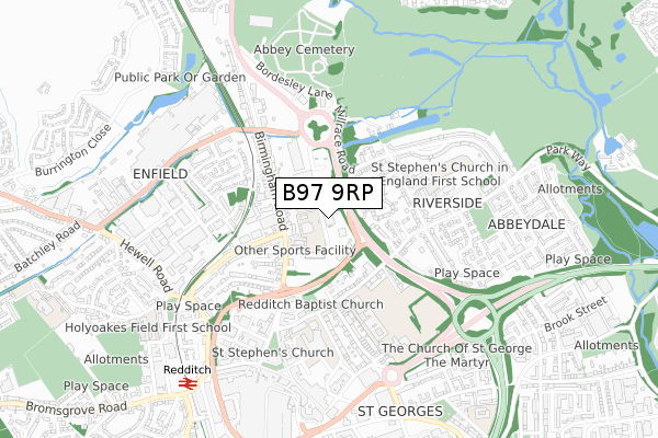 B97 9RP map - small scale - OS Open Zoomstack (Ordnance Survey)