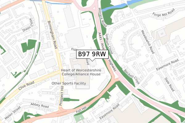 B97 9RW map - large scale - OS Open Zoomstack (Ordnance Survey)