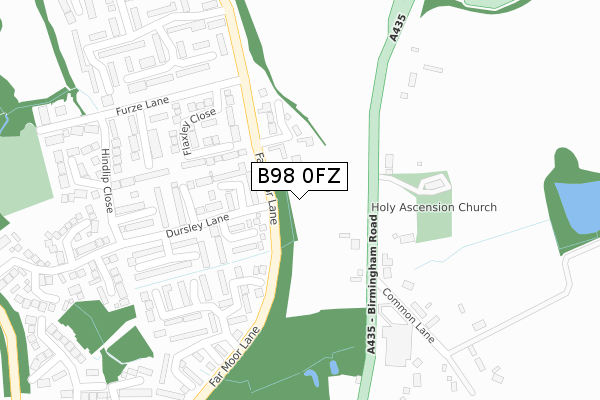B98 0FZ map - large scale - OS Open Zoomstack (Ordnance Survey)