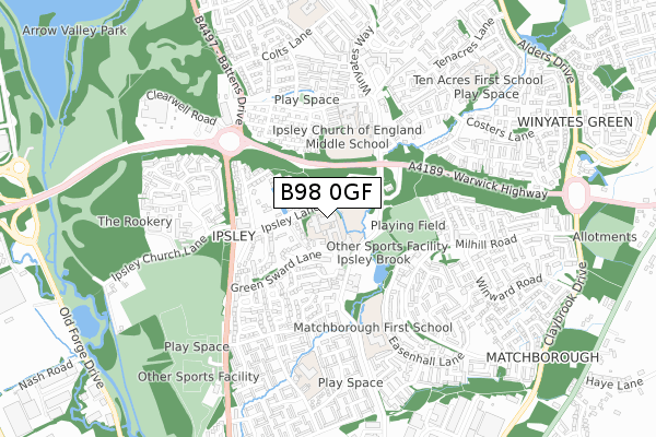 B98 0GF map - small scale - OS Open Zoomstack (Ordnance Survey)