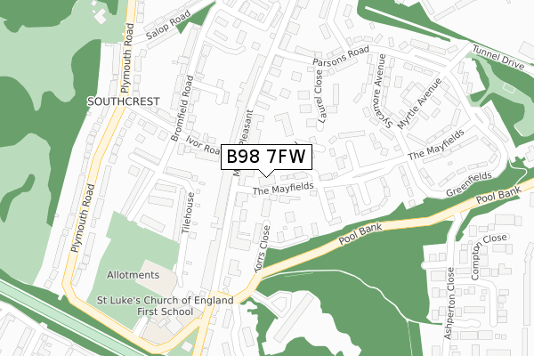 B98 7FW map - large scale - OS Open Zoomstack (Ordnance Survey)