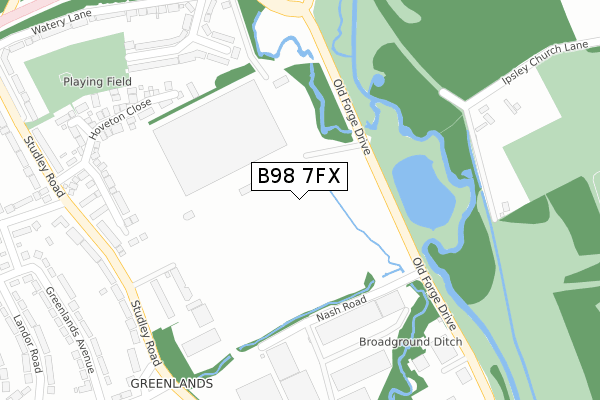 B98 7FX map - large scale - OS Open Zoomstack (Ordnance Survey)