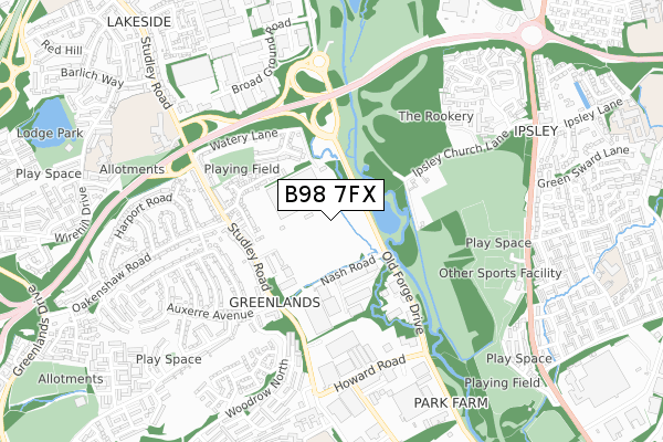B98 7FX map - small scale - OS Open Zoomstack (Ordnance Survey)