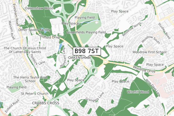 B98 7ST map - small scale - OS Open Zoomstack (Ordnance Survey)