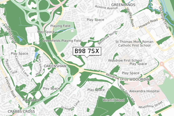 B98 7SX map - small scale - OS Open Zoomstack (Ordnance Survey)