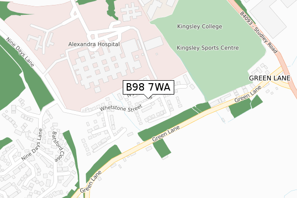 B98 7WA map - large scale - OS Open Zoomstack (Ordnance Survey)