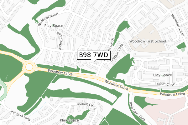 B98 7WD map - large scale - OS Open Zoomstack (Ordnance Survey)