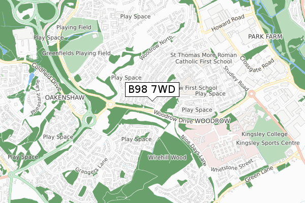 B98 7WD map - small scale - OS Open Zoomstack (Ordnance Survey)