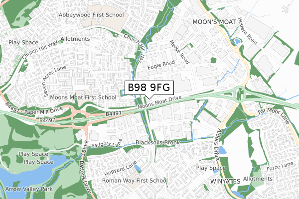 B98 9FG map - small scale - OS Open Zoomstack (Ordnance Survey)