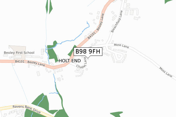 B98 9FH map - large scale - OS Open Zoomstack (Ordnance Survey)