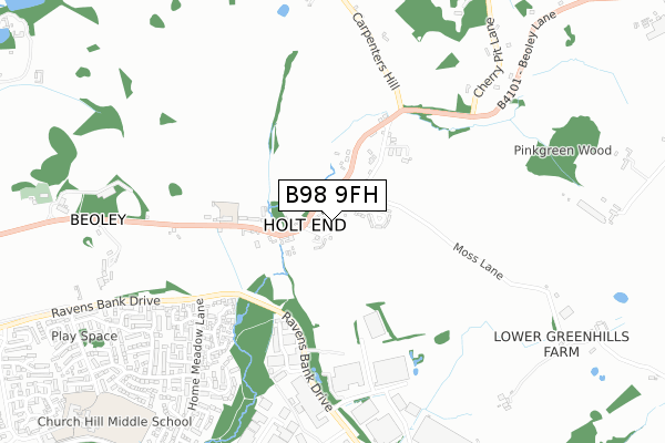 B98 9FH map - small scale - OS Open Zoomstack (Ordnance Survey)