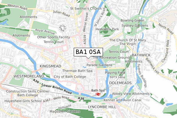 BA1 0SA map - small scale - OS Open Zoomstack (Ordnance Survey)