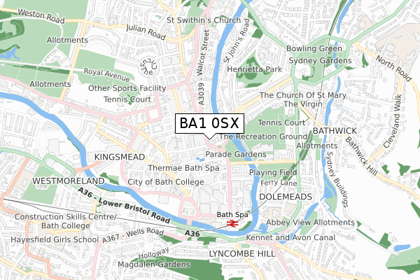 BA1 0SX map - small scale - OS Open Zoomstack (Ordnance Survey)