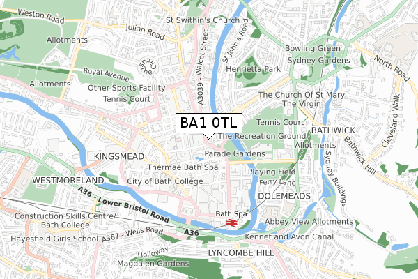 BA1 0TL map - small scale - OS Open Zoomstack (Ordnance Survey)