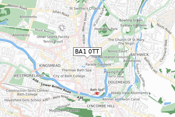 BA1 0TT map - small scale - OS Open Zoomstack (Ordnance Survey)