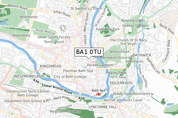 BA1 0TU map - small scale - OS Open Zoomstack (Ordnance Survey)