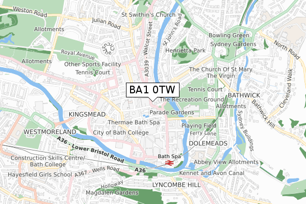 BA1 0TW map - small scale - OS Open Zoomstack (Ordnance Survey)