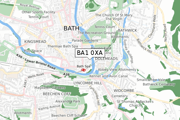 BA1 0XA map - small scale - OS Open Zoomstack (Ordnance Survey)