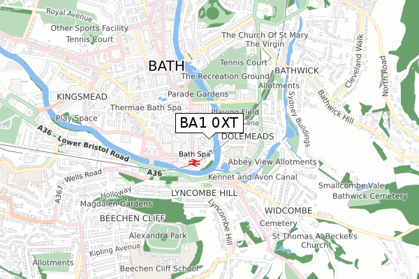 BA1 0XT map - small scale - OS Open Zoomstack (Ordnance Survey)