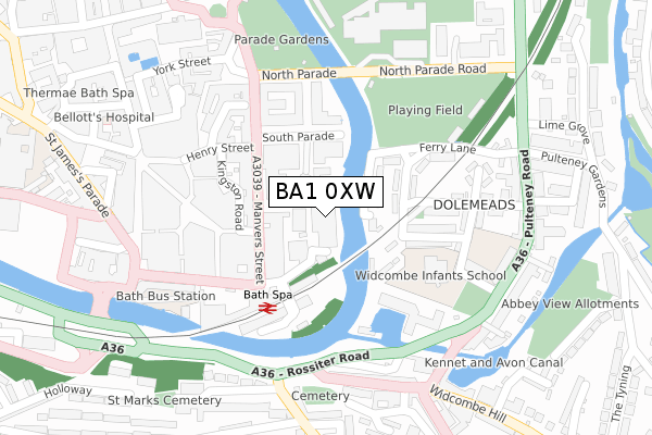 BA1 0XW map - large scale - OS Open Zoomstack (Ordnance Survey)