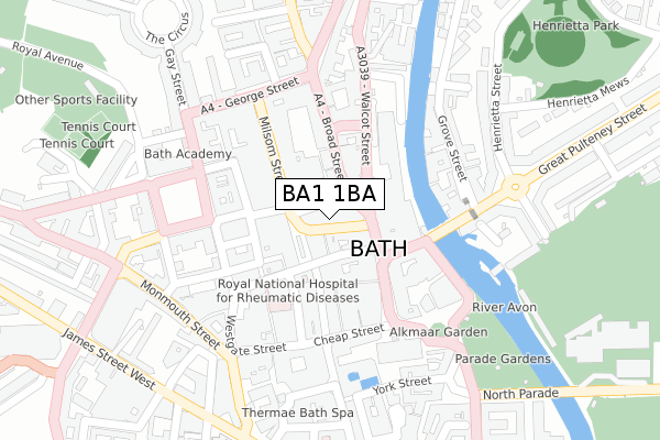 BA1 1BA map - large scale - OS Open Zoomstack (Ordnance Survey)