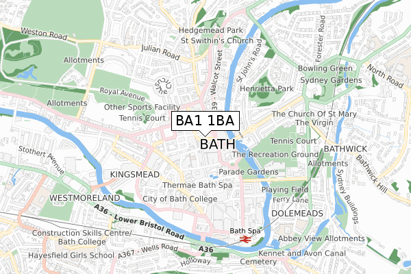 BA1 1BA map - small scale - OS Open Zoomstack (Ordnance Survey)