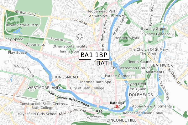 BA1 1BP map - small scale - OS Open Zoomstack (Ordnance Survey)