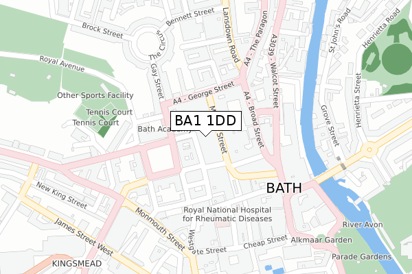 BA1 1DD map - large scale - OS Open Zoomstack (Ordnance Survey)