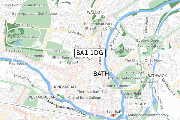 BA1 1DG map - small scale - OS Open Zoomstack (Ordnance Survey)