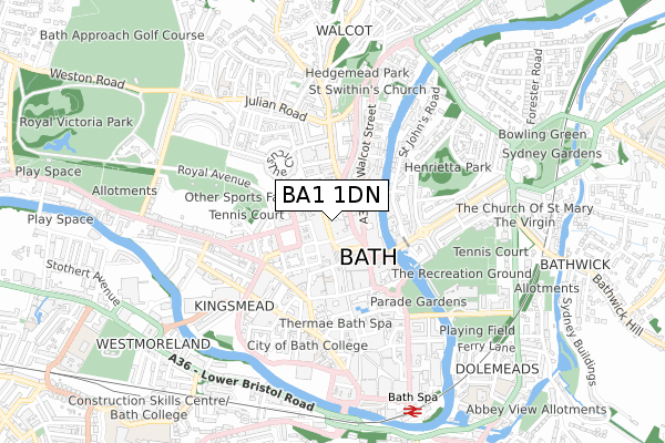 BA1 1DN map - small scale - OS Open Zoomstack (Ordnance Survey)
